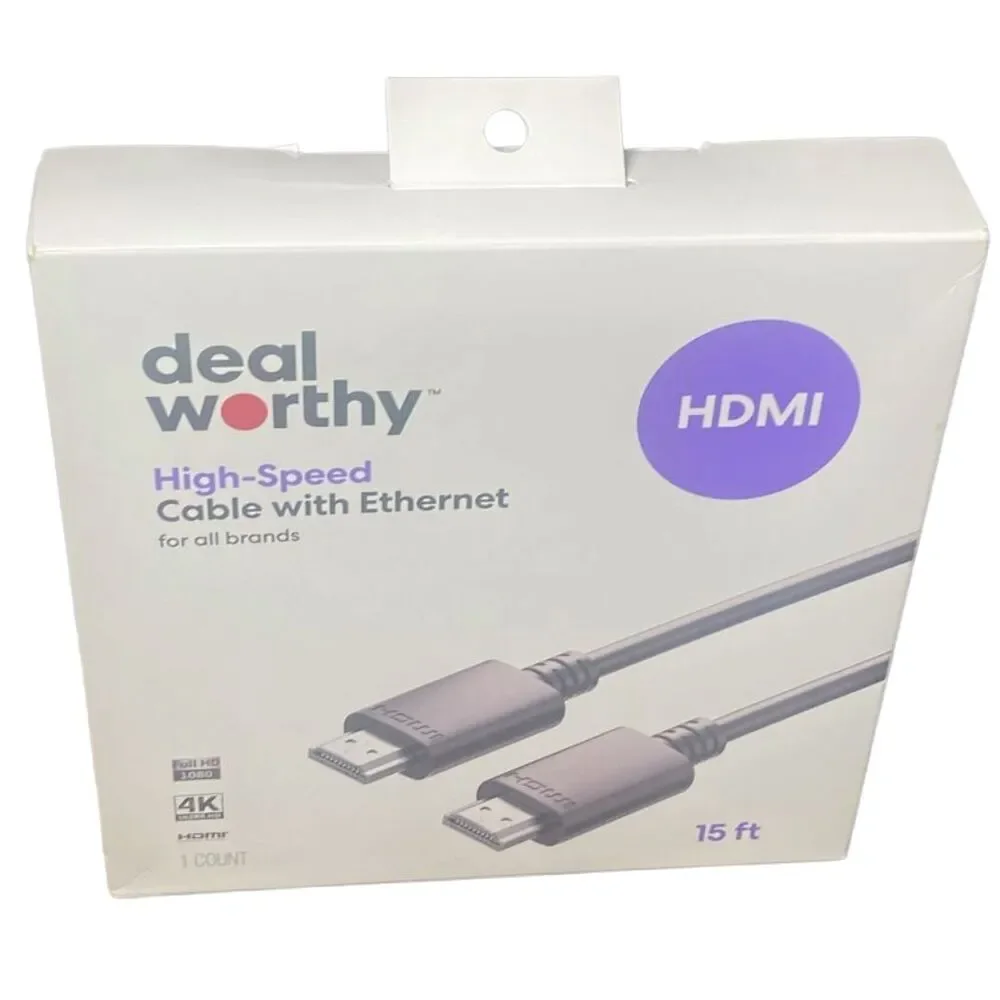 dealworthy 15ft HDMI High Speed Cable with Ethernet - 4K Ultra HD, 1080p Full HD